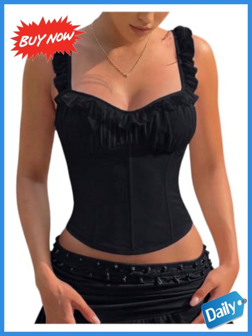 Lace Up Corset Crop Tank Top Ruffle Ruched Sweetheart Sleeveless